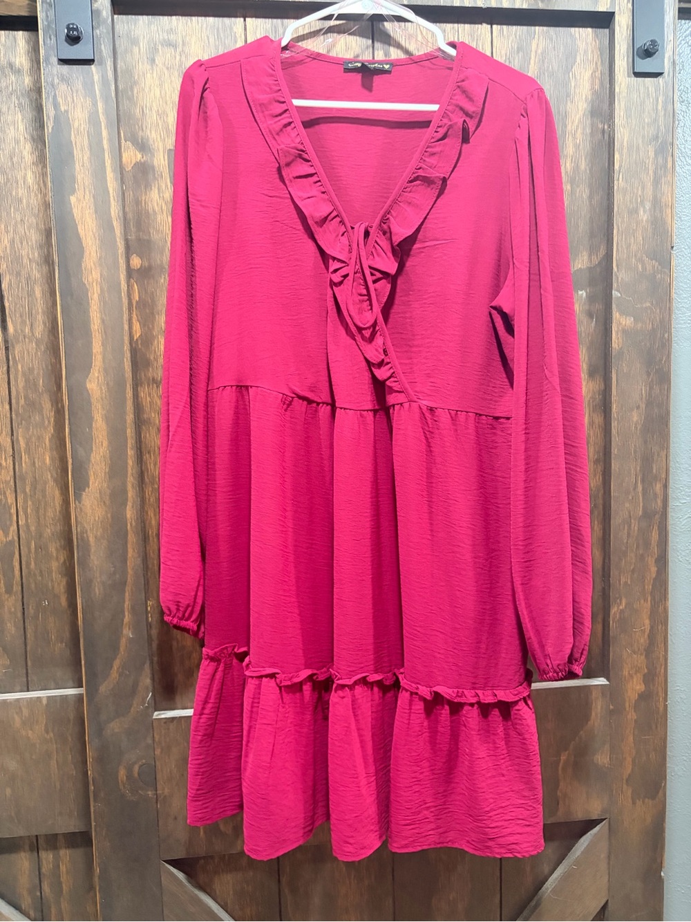 Ruffle V-Neck Tiered Dress in Fuchsia - XXL